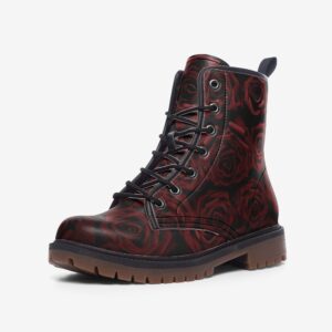 Gothic Red Rose Pattern Faux Leather Lightweight Combat boots MT