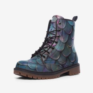 Faux Leather Mermaid Scale Boots Iridescent Blue Fantasy Combat Boots
