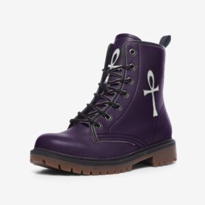 Goth Ankh Design Purple Casual Leather Lightweight boots MT
