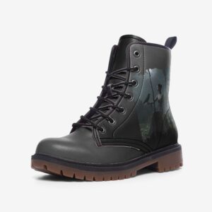 Vampire and Crow in Graveyard Casual Faux Leather Lightweight boots MT