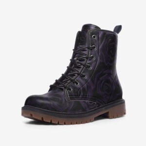 Gothic Black Rose Pattern Faux Leather Lightweight Combat boots MT