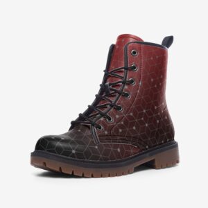 Dark Red Geometric Design Faux Leather Combat boots MT
