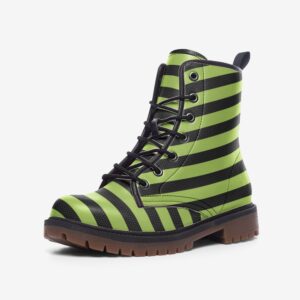 Cybergoth Green Stripes Pattern Faux Leather Lightweight boots MT