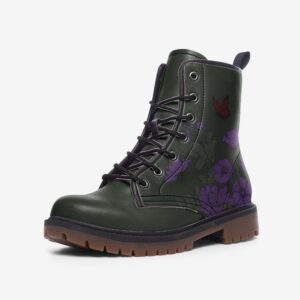 Cute Red Admiral butterfly Green cottage core festival faux leather boots